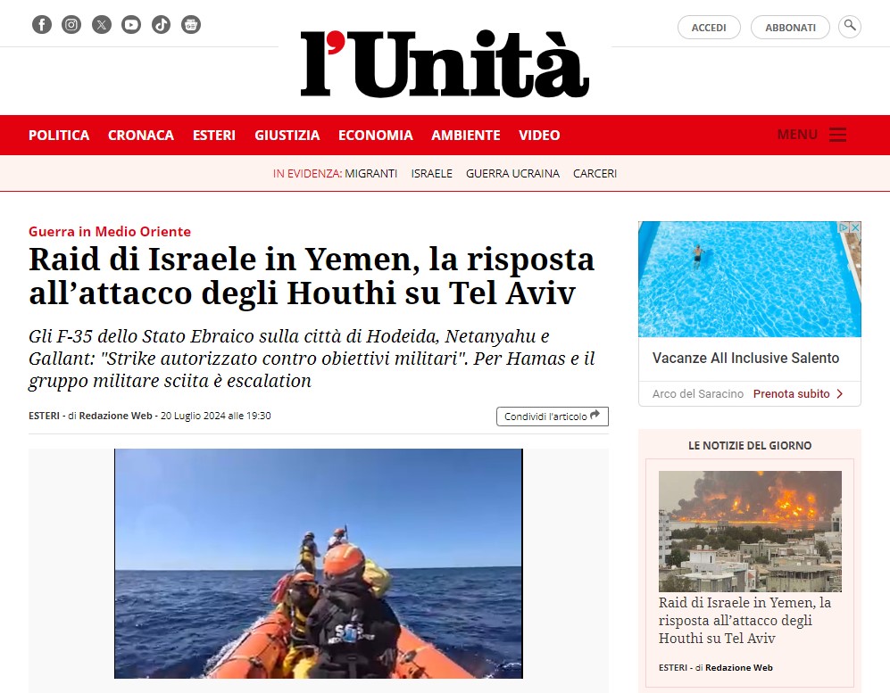 L’UNITA’ E’ SCHIERATA CON GLI HOUTI?